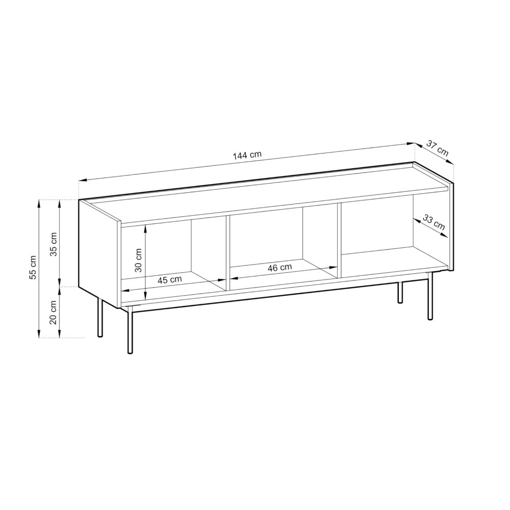 Kelowna TV-Schrank – Kaschmir, Eiche Linea – Breite 144 cm, Höhe 55 cm, Tiefe 37 cm – Bild 2