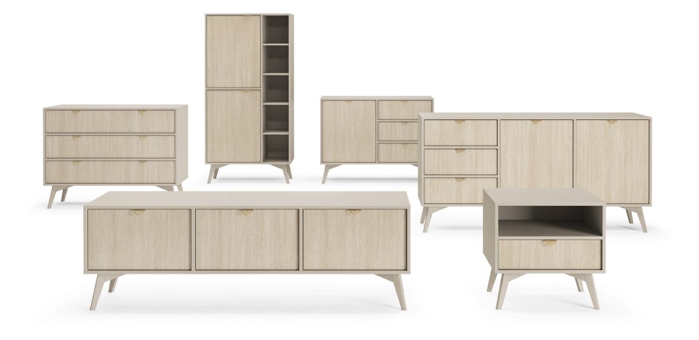 Tofino RTV158 – TV-Schrank, sandbeige, Fischgrät-Skandi, Breite 158 cm, Höhe 52 cm, Tiefe 38 cm – Bild 4