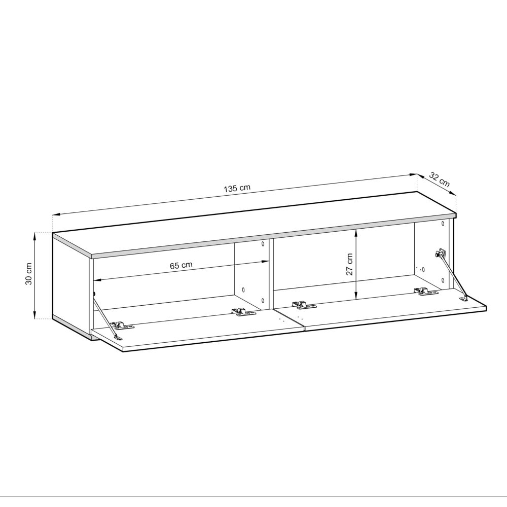 Banff RTV135 MDF – TV-Schrank, grau matt, Eiche artisan, Breite 135 cm, Höhe 30 cm, Tiefe 32 cm – Bild 2