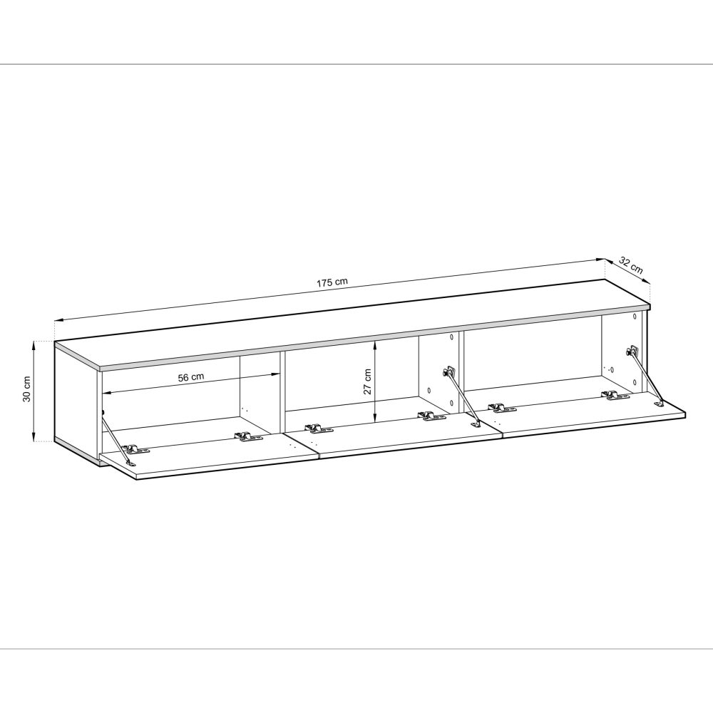 Banff RTV175 MDF – TV-Schrank, mattschwarz, Eiche artisan, Breite 175 cm, Höhe 30 cm, Tiefe 32 cm – Bild 2