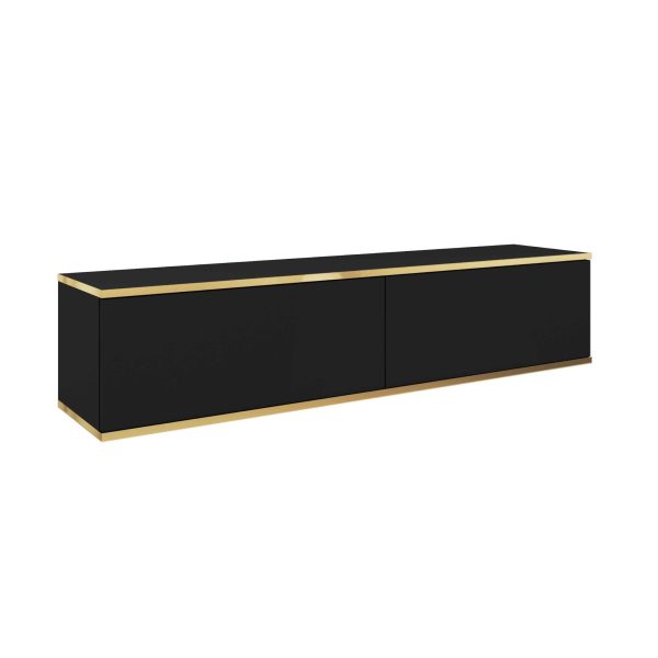 Banff RTV135 – TV-Schrank, schwarze glatte Front, Eiche handwerklich, Breite 135 cm, Höhe 30 cm, Tiefe 32 cm