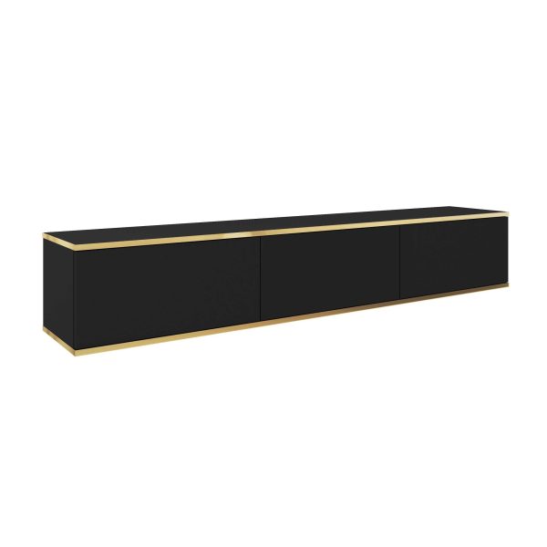 Banff RTV175 – TV-Schrank, schwarze glatte Front, Eiche Artisan, Breite 175 cm, Höhe 30 cm, Tiefe 32 cm