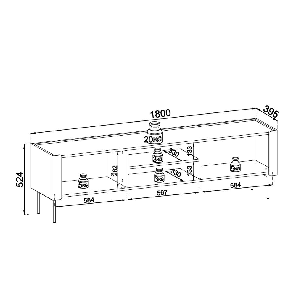 Guelph RTV180 – TV-Schrank, Nussbaum, Kaschmir, Breite 180 cm, Höhe 52 cm, Tiefe 39 cm – Bild 2