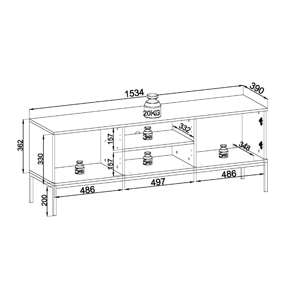 Laval RTV154 – TV-Schrank, schwarz, Wotan-Eiche, Breite 154 cm, Höhe 56 cm, Tiefe 39 cm – Bild 2