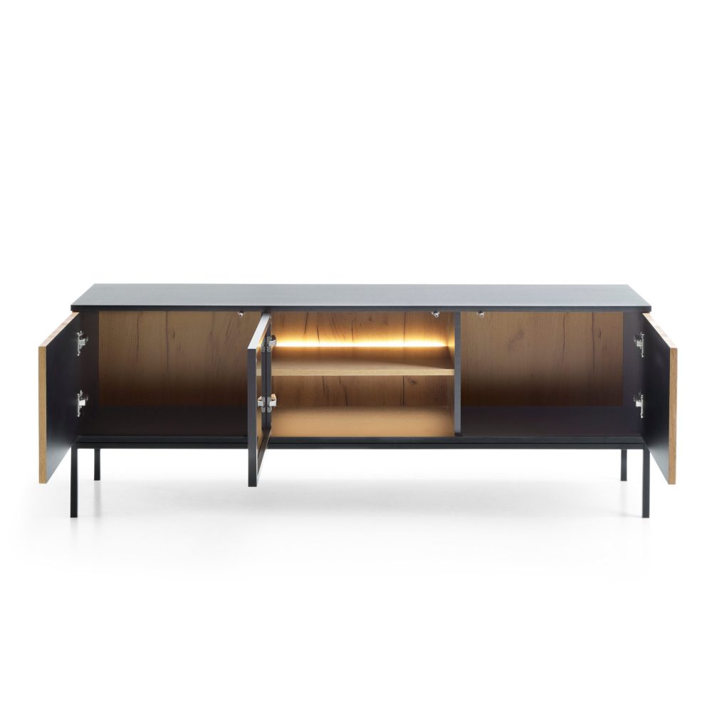 Laval RTV154 – TV-Schrank, schwarz, Wotan-Eiche, Breite 154 cm, Höhe 56 cm, Tiefe 39 cm – Bild 3