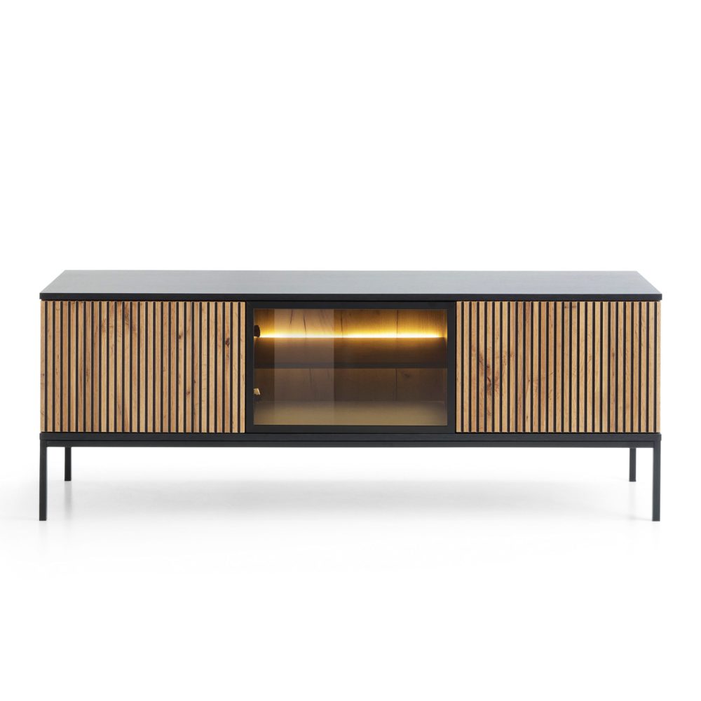 Laval RTV154 – TV-Schrank, schwarz, Wotan-Eiche, Breite 154 cm, Höhe 56 cm, Tiefe 39 cm – Bild 6