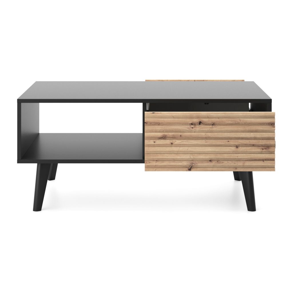 Saskatoon L104 – Bank, schwarz, Eiche artisan, Breite 104 cm, Höhe 48 cm, Tiefe 68 cm – Bild 3