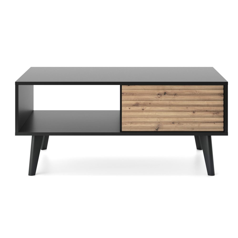 Saskatoon L104 – Bank, schwarz, Eiche artisan, Breite 104 cm, Höhe 48 cm, Tiefe 68 cm – Bild 5