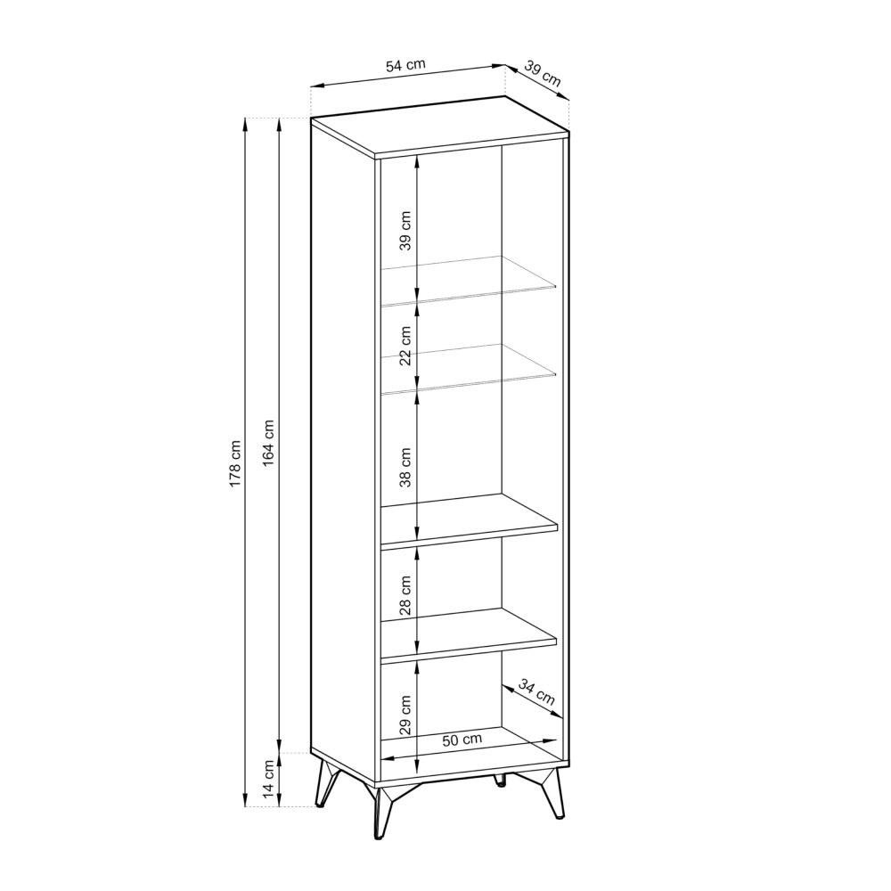 Jasper W54 Glastürenschrank – Evoke Glastürschrank aus Eiche, schwarz, Breite 54 cm, Höhe 178 cm, Tiefe 39 cm – Bild 2