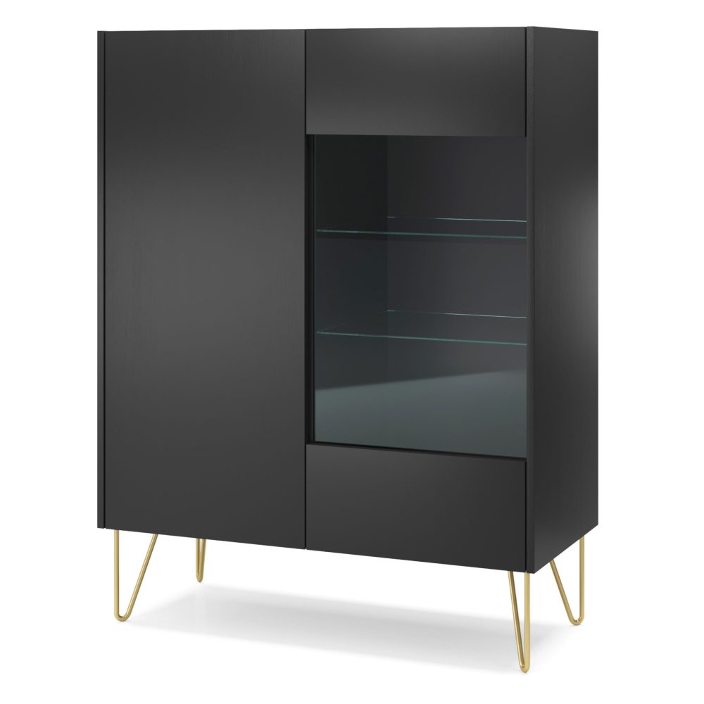 Canmore – WT97 Glastürschrank, schwarz graphit, marmorschwarz, Breite 97 cm, Höhe 122 cm, Tiefe 37 cm