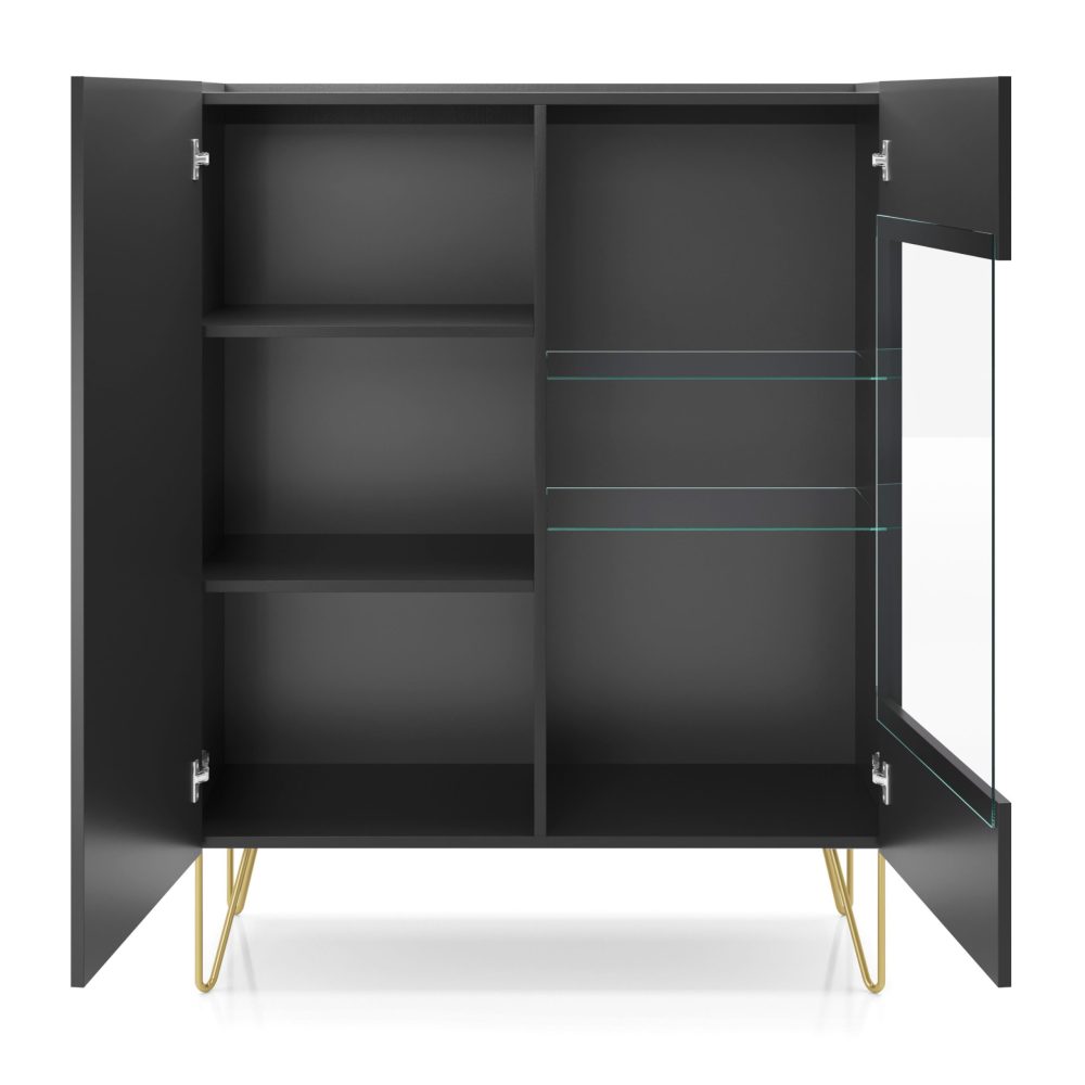 Canmore – WT97 Glastürschrank, schwarz graphit, marmorschwarz, Breite 97 cm, Höhe 122 cm, Tiefe 37 cm – Bild 3