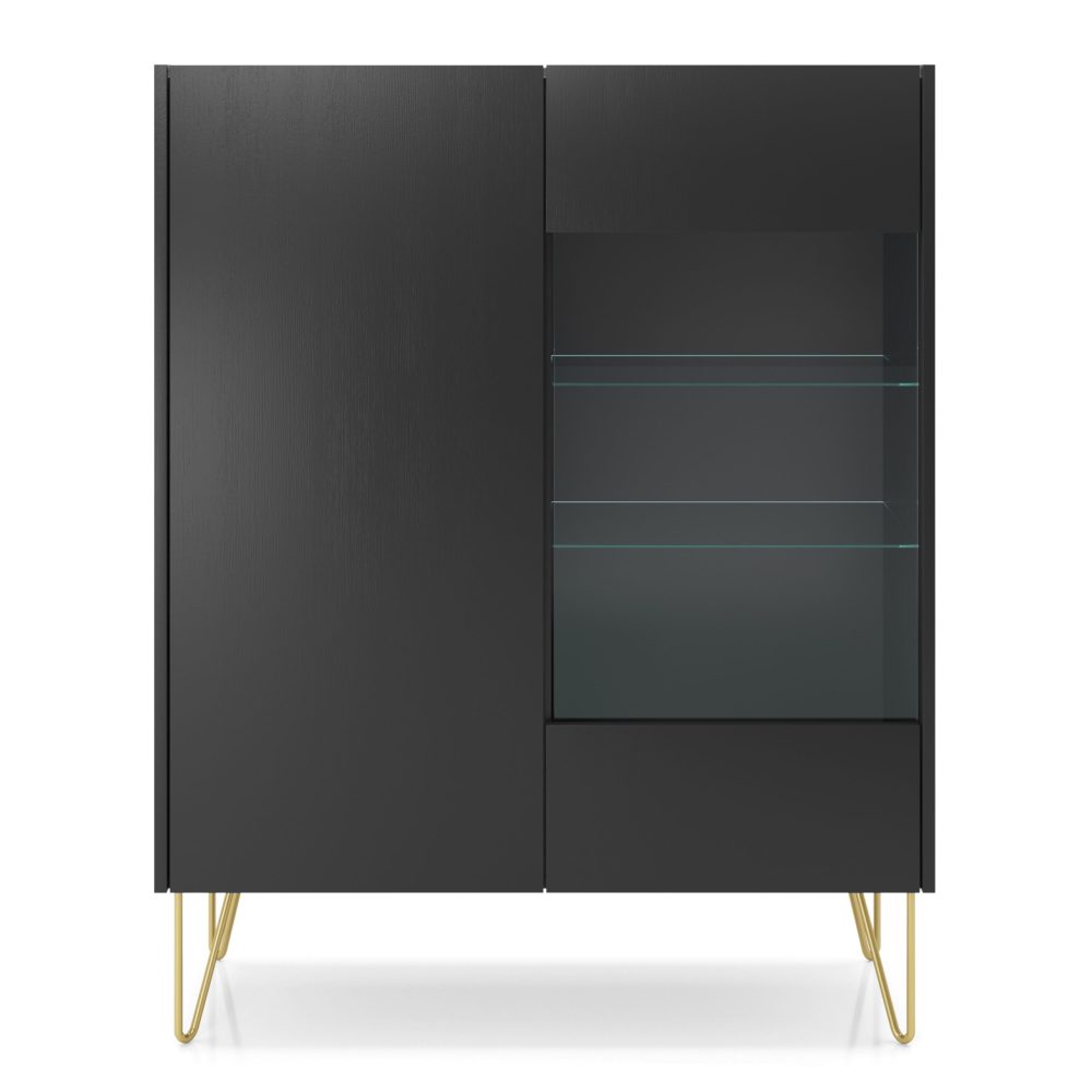 Canmore – WT97 Glastürschrank, schwarz graphit, marmorschwarz, Breite 97 cm, Höhe 122 cm, Tiefe 37 cm – Bild 5