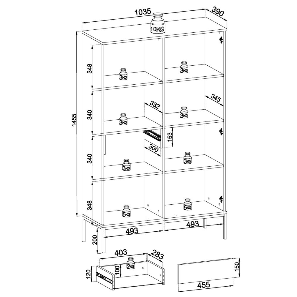 Laval WTSZ104 – Vitrine mit LED-Beleuchtung, schwarz, Eiche Wotan, Lamelle, Breite 104 cm, Höhe 166 cm, Tiefe 39 cm – Bild 2