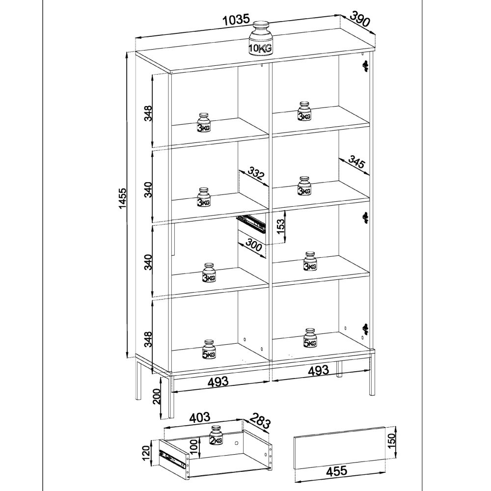 Laval WTSZ104 – Vitrine mit LED-Beleuchtung, Kaschmir, Breite 104 cm, Höhe 166 cm, Tiefe 39 cm – Bild 2