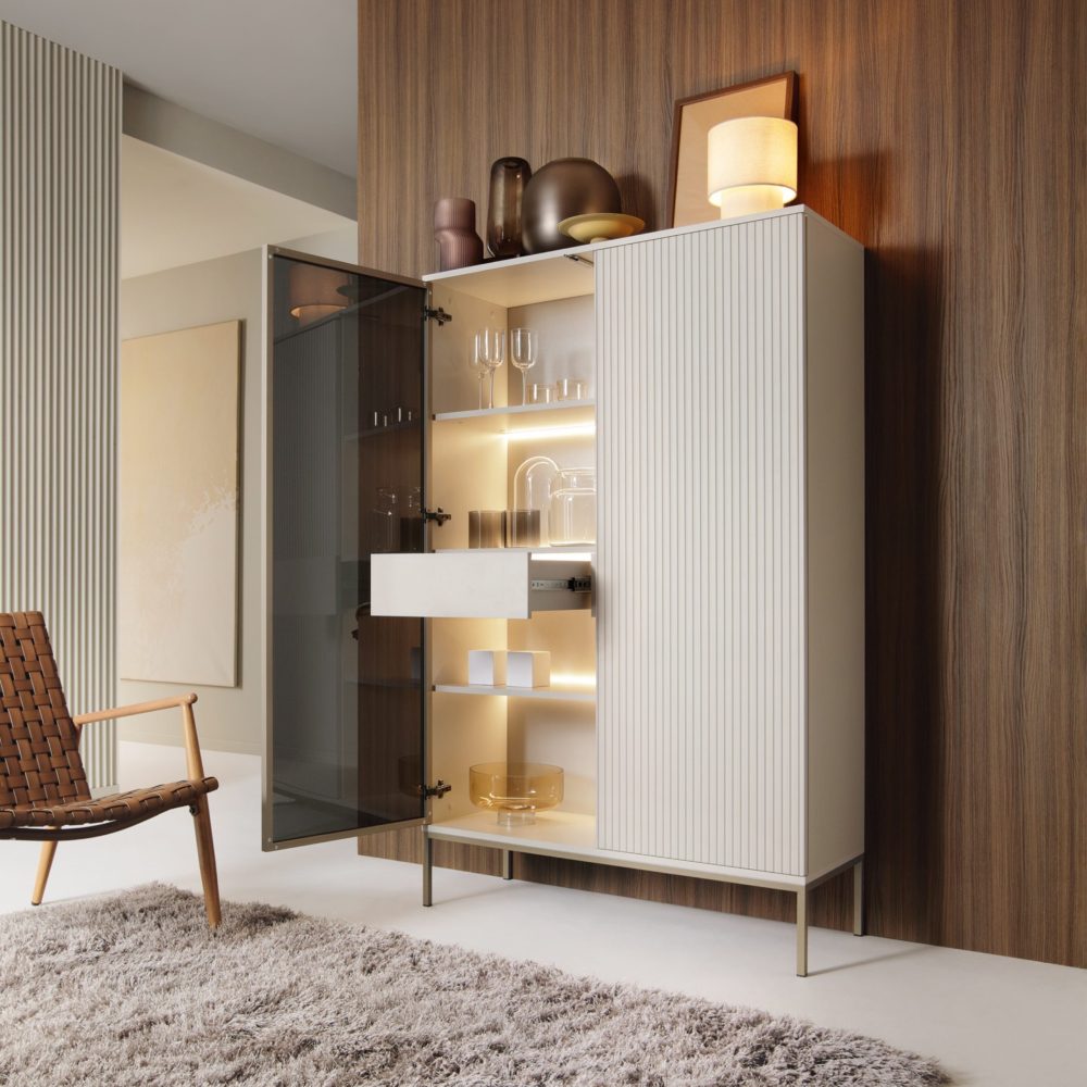 Laval WTSZ104 – Vitrine mit LED-Beleuchtung, Kaschmir, Breite 104 cm, Höhe 166 cm, Tiefe 39 cm – Bild 5