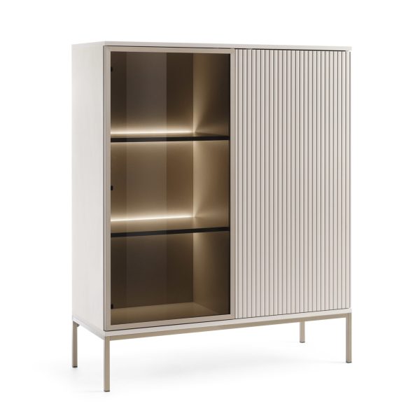 Laval WT104 – Vitrine mit LED-Beleuchtung, Kaschmir, Breite 104 cm, Höhe 126 cm, Tiefe 39 cm