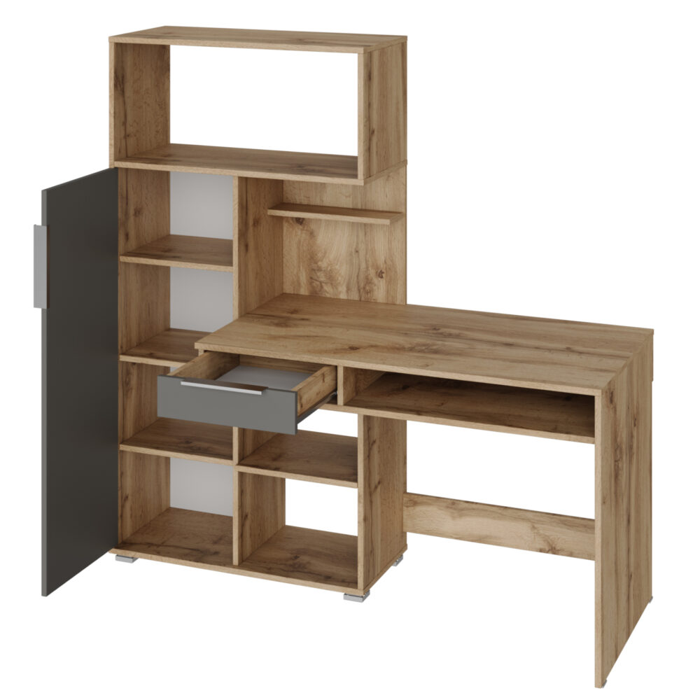 Schreibtisch Klepp - Eiche Wotan/Grau - Schublade - 150×149×92 Cm – Bild 4