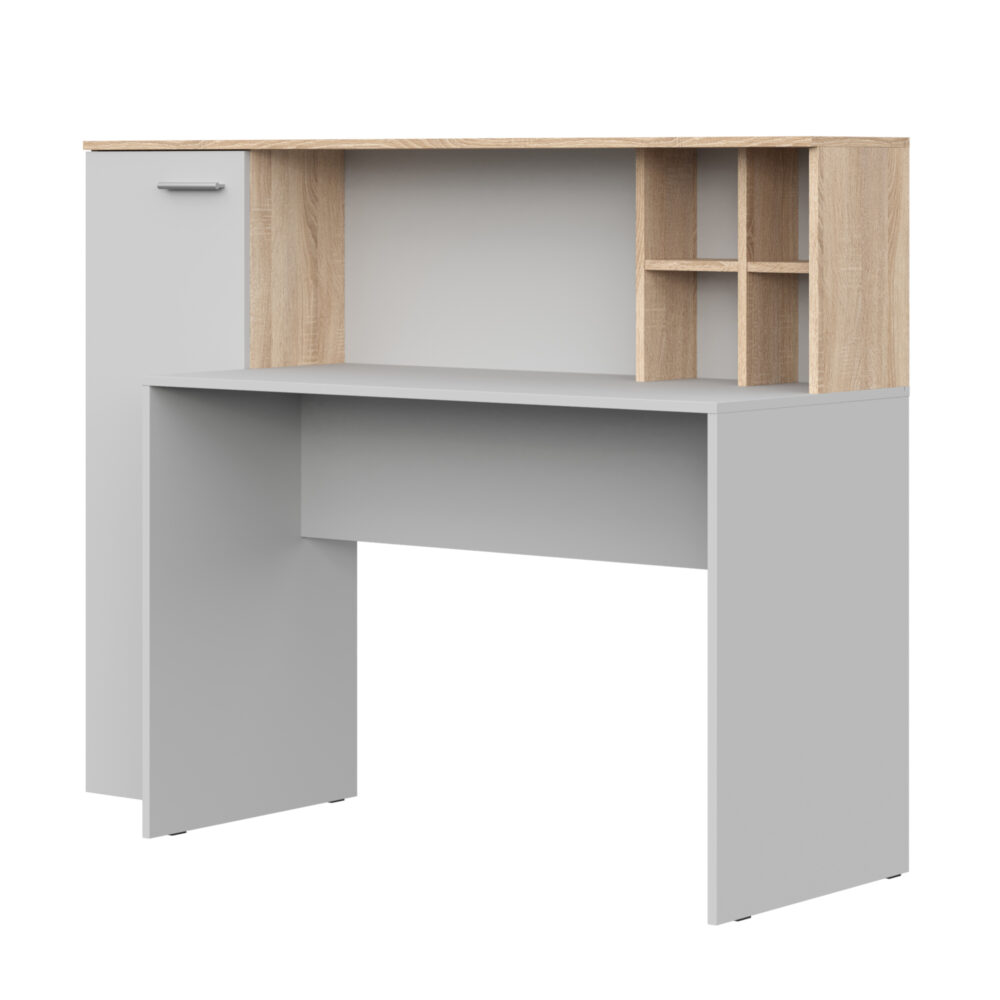 Schreibtisch FAUSKE – Geräumig – Mit Schrank – Sonoma-Eiche/Weiß – 153×116×54 cm