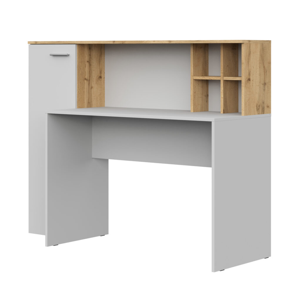 Schreibtisch FAUSKE – Geräumig – Mit Schrank – Eiche Wotan/Weiß – 153×116×54 cm – Bild 1
