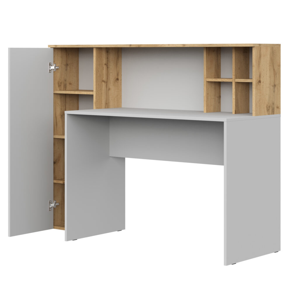 Schreibtisch FAUSKE – Geräumig – Mit Schrank – Eiche Wotan/Weiß – 153×116×54 cm – Bild 4