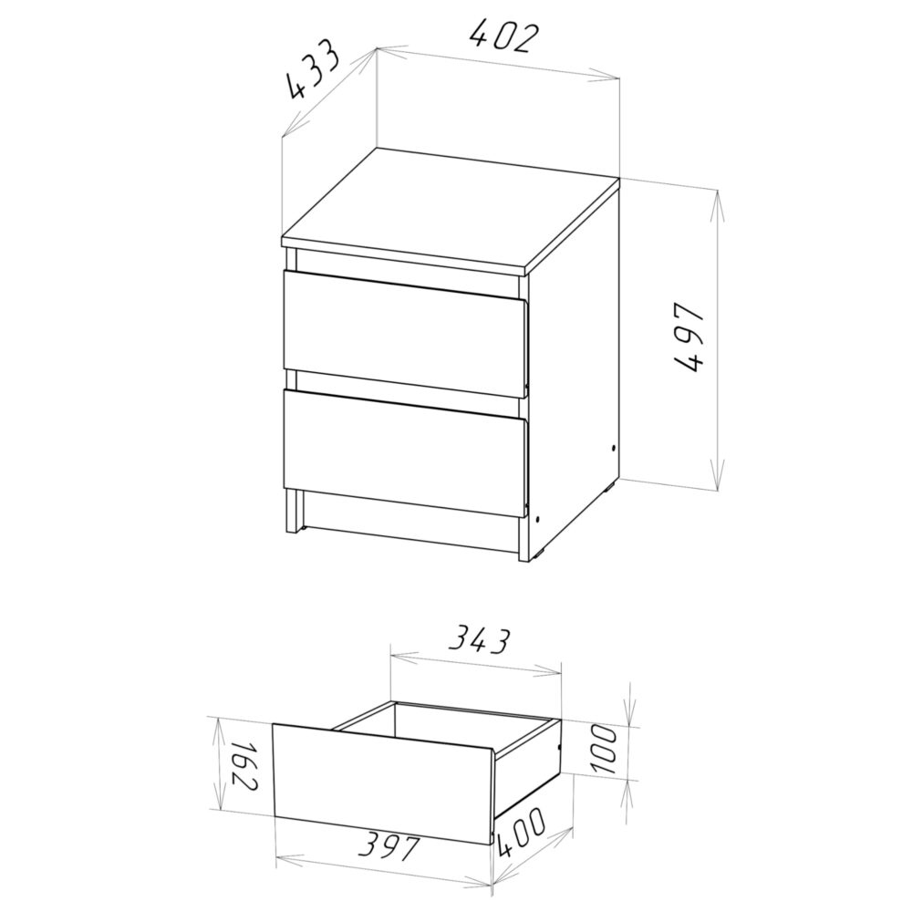Kommode SOLA – Sonoma-Eiche – 2 Schubladen – 40×50×43 cm – Bild 3
