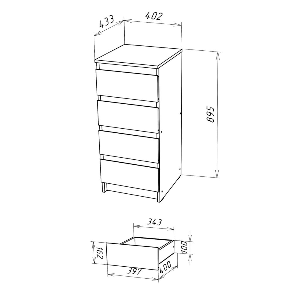 Kommode SOLA – Eiche Wotan – 4 Schubladen – 40×90×43 cm – Bild 3