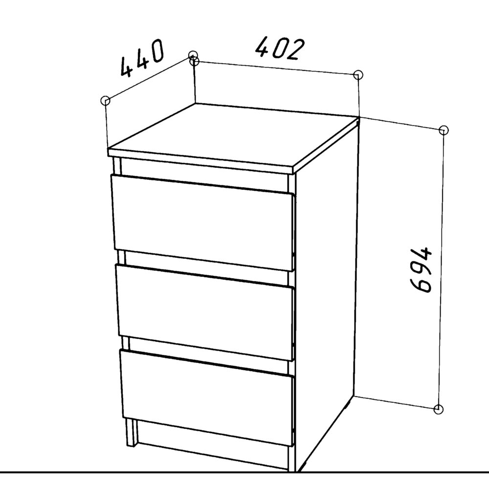 Kommode SOLA – Weiß – 3 Schubladen – 40×69×43 cm – Bild 3