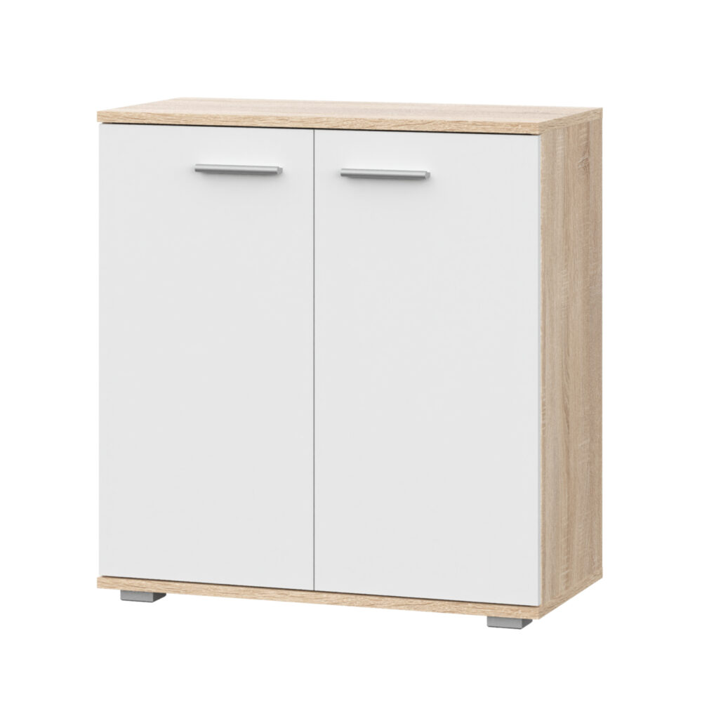 Kommode FAUSKE – Geräumig – 2-türig – Sonoma-Eiche/Weiß – 69×74×34 cm – Bild 1