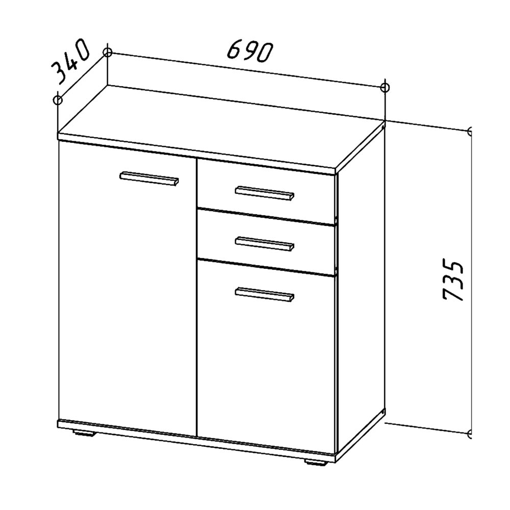 Kommode FAUSKE – Geräumig – 2-türig – Sonoma-Eiche/Weiß – 69×74×34 cm – Bild 3