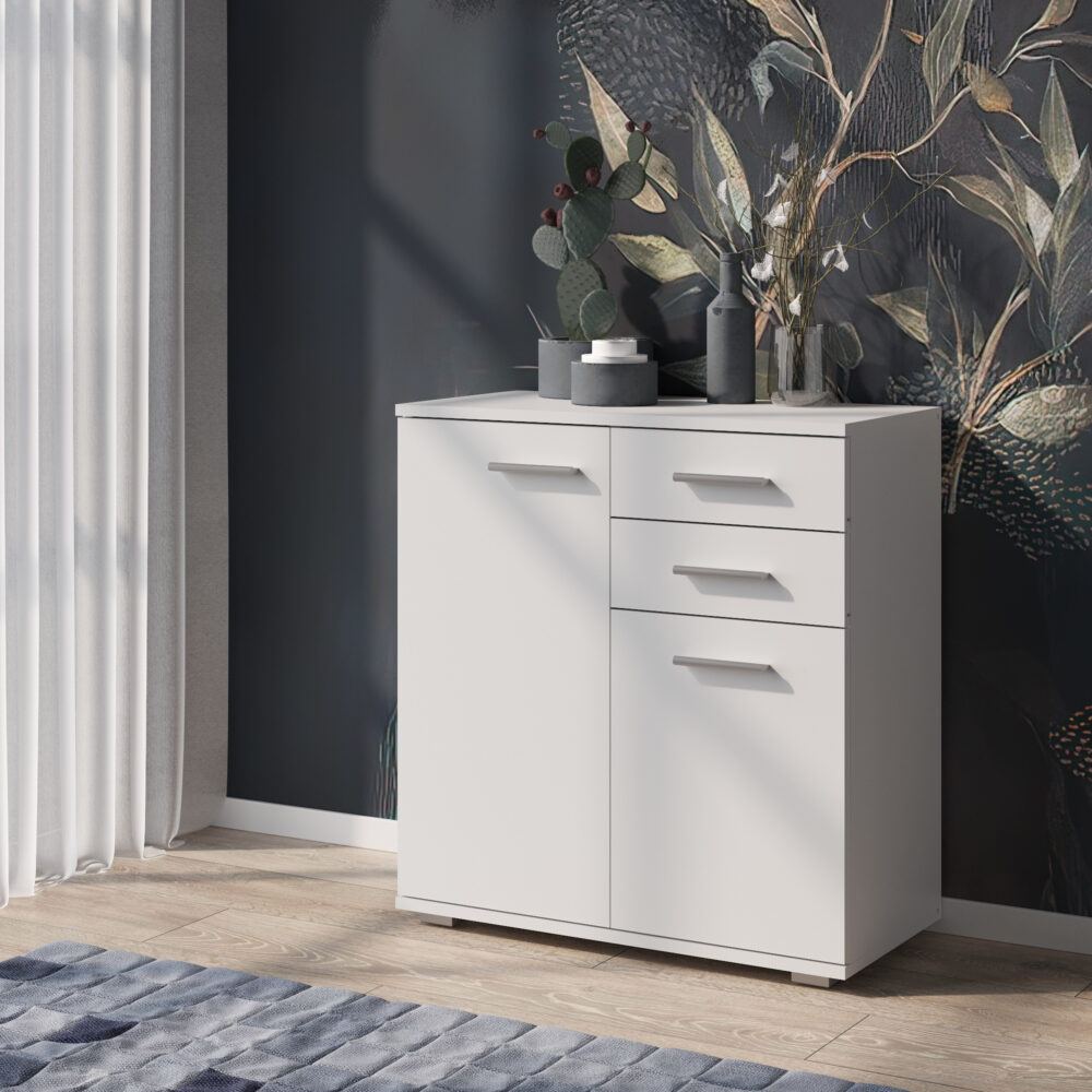 Kommode FAUSKE – 2 Schubladen – 2-türig – Weiß – 69×74×34 cm – Bild 2