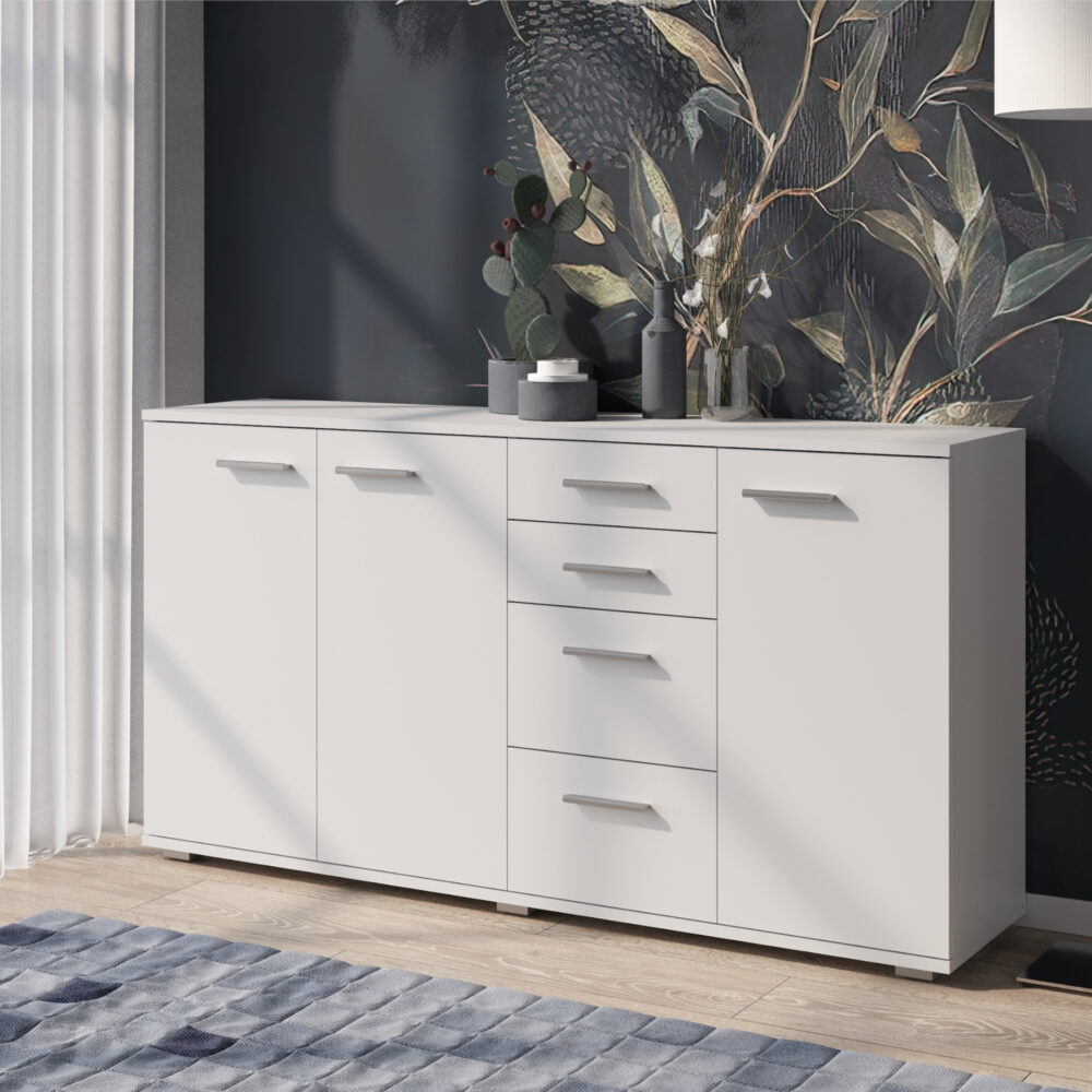 Kommode FAUSKE – 4 Schubladen – 3 Türen – Weiß – 138×74×34 cm – Bild 2