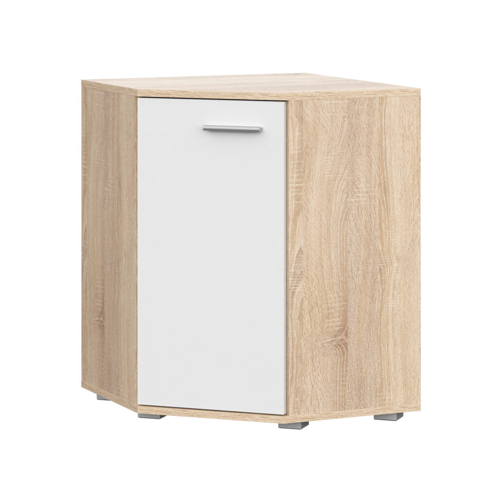 Eckkommode FAUSKE – Geräumig – Sonoma-Eiche/Weiß – 138×74×34 cm