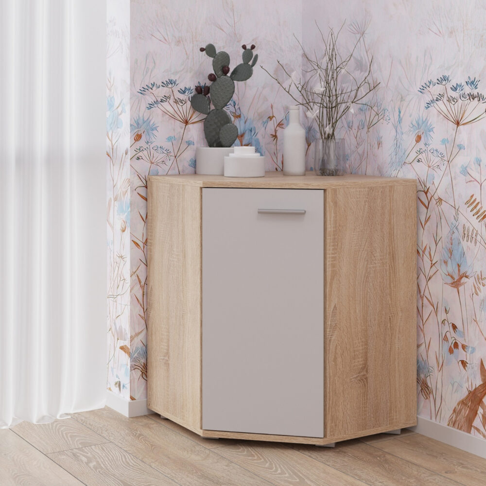 Eckkommode FAUSKE – Geräumig – Sonoma-Eiche/Weiß – 138×74×34 cm – Bild 2