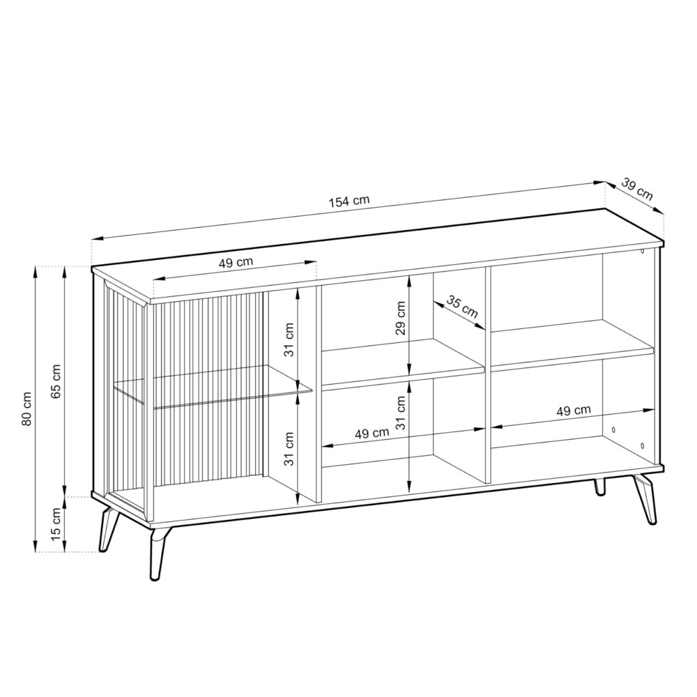 Kommode Dawson K154 – Nussbaum – Kaschmir – Verglast – LED-Beleuchtung – Breite 154 cm, Höhe 80 cm, Tiefe 39 cm – Bild 3