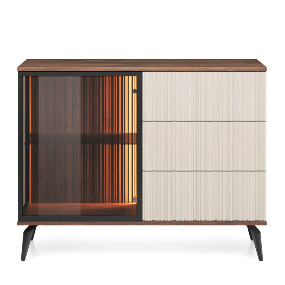 Kommode Dawson KSZ103 – Nussbaum – Kaschmir – Verglast – LED-Beleuchtung – Breite 103 cm, Höhe 80 cm, Tiefe 39 cm – Bild 7