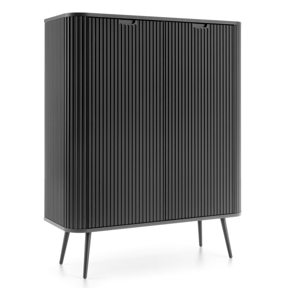 Kommode MORDEN K103 – Schwarz – Riffel-Fronten – Breite 103 cm, Höhe 129 cm, Tiefe 39 cm