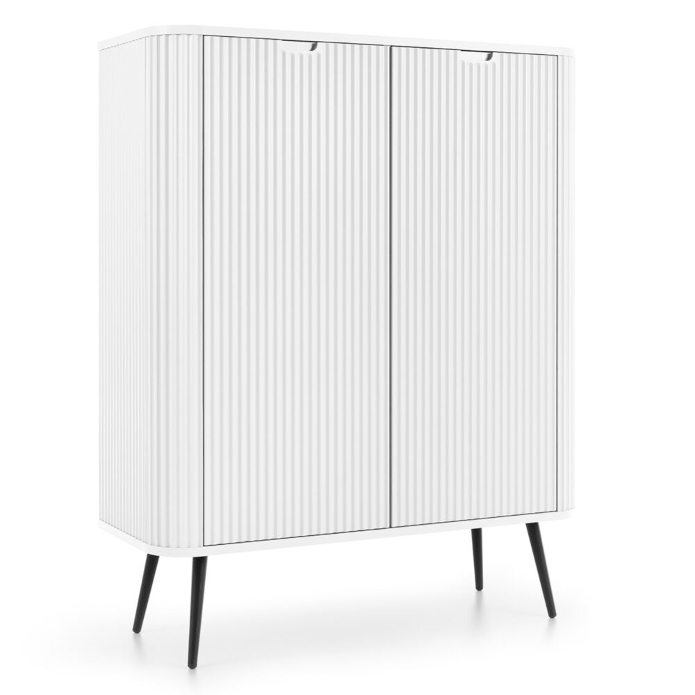 Kommode MORDEN K103 – Weiß – Riffel-Fronten – Breite 103 cm, Höhe 129 cm, Tiefe 39 cm – Bild 1