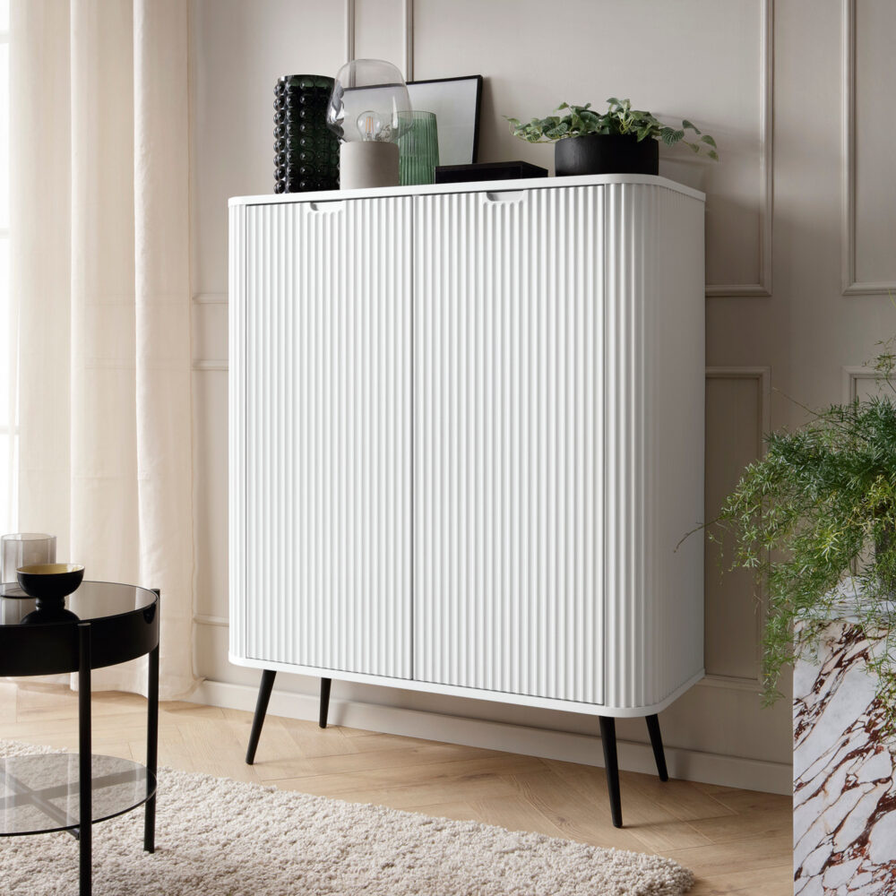 Kommode MORDEN K103 – Weiß – Riffel-Fronten – Breite 103 cm, Höhe 129 cm, Tiefe 39 cm – Bild 2