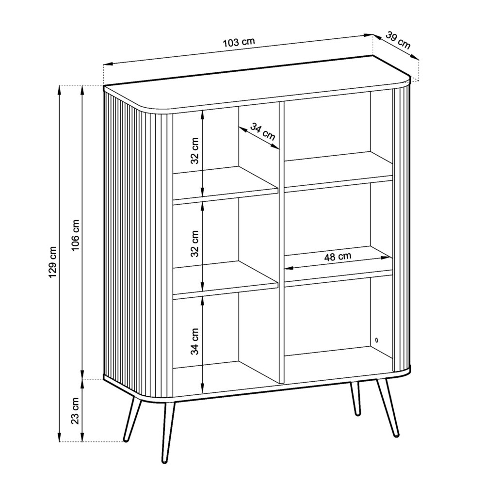 Kommode MORDEN K103 – Weiß – Riffel-Fronten – Breite 103 cm, Höhe 129 cm, Tiefe 39 cm – Bild 3