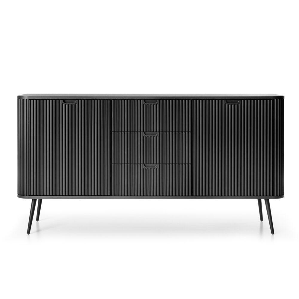 Kommode MORDEN KSZ168 – Schwarz – Riffel-Fronten – 3 Schubladen – Breite 168 cm, Höhe 87 cm, Tiefe 39 cm – Bild 7