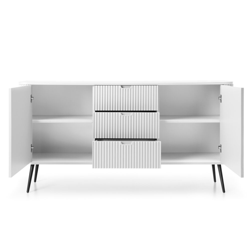 Kommode MORDEN KSZ168 – Weiß – Riffel-Fronten – 3 Schubladen – Breite 168 cm, Höhe 87 cm, Tiefe 39 cm – Bild 4