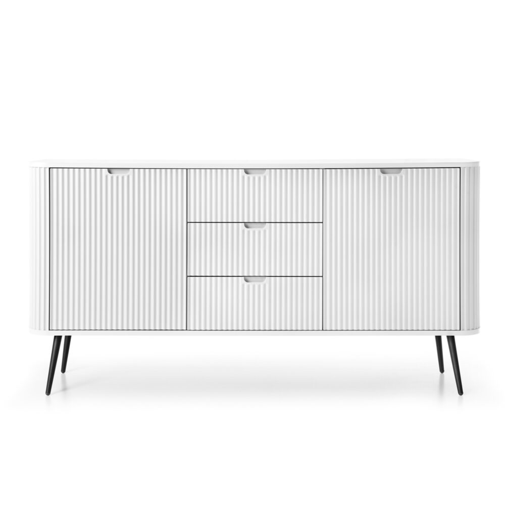 Kommode MORDEN KSZ168 – Weiß – Riffel-Fronten – 3 Schubladen – Breite 168 cm, Höhe 87 cm, Tiefe 39 cm – Bild 7