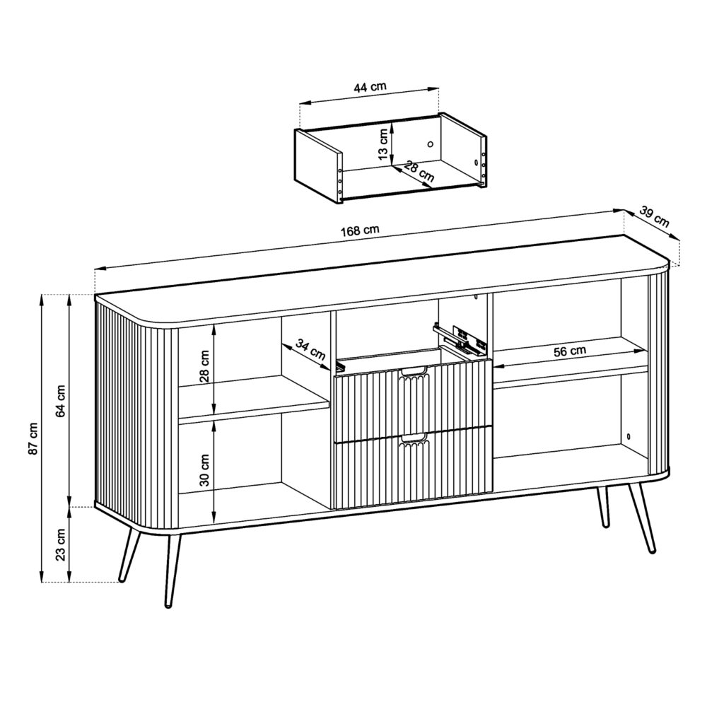 Kommode MORDEN KSZ168 – Kaschmir – Riffel-Fronten – 3 Schubladen – Breite 168 cm, Höhe 87 cm, Tiefe 39 cm – Bild 3