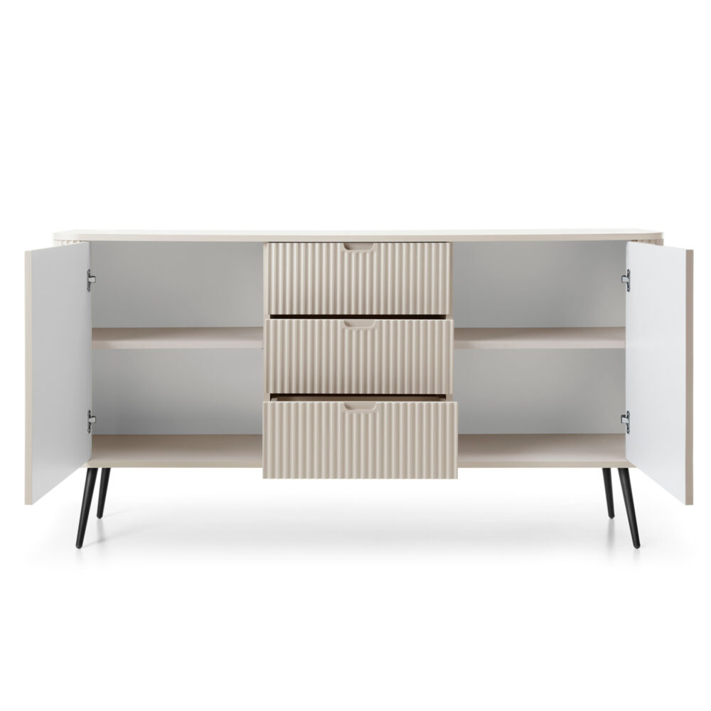 Kommode MORDEN KSZ168 – Kaschmir – Riffel-Fronten – 3 Schubladen – Breite 168 cm, Höhe 87 cm, Tiefe 39 cm – Bild 4