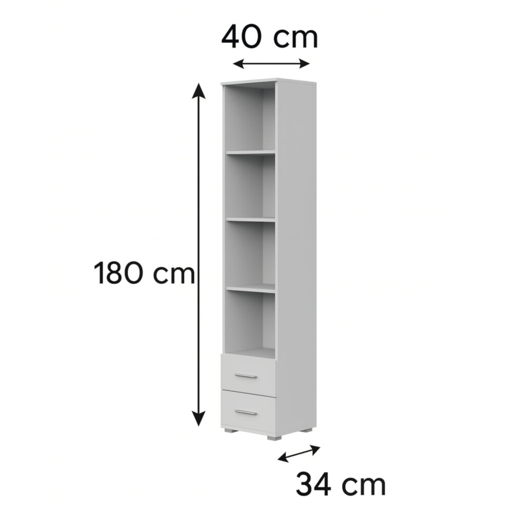 Regal Fauske - 2 Schubladen - Weiß - 40×180×34 Cm – Bild 3