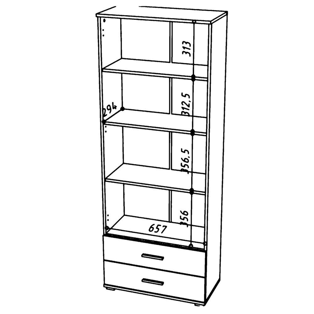 Regal Fauske - 2 Schubladen - Weiß - 69×180×34 Cm – Bild 6