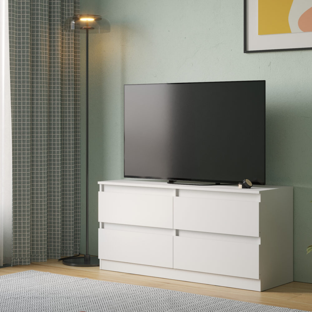 TV-Schrank SOLA – Weiß – 4 Schubladen – 127×61×44 cm – Bild 2