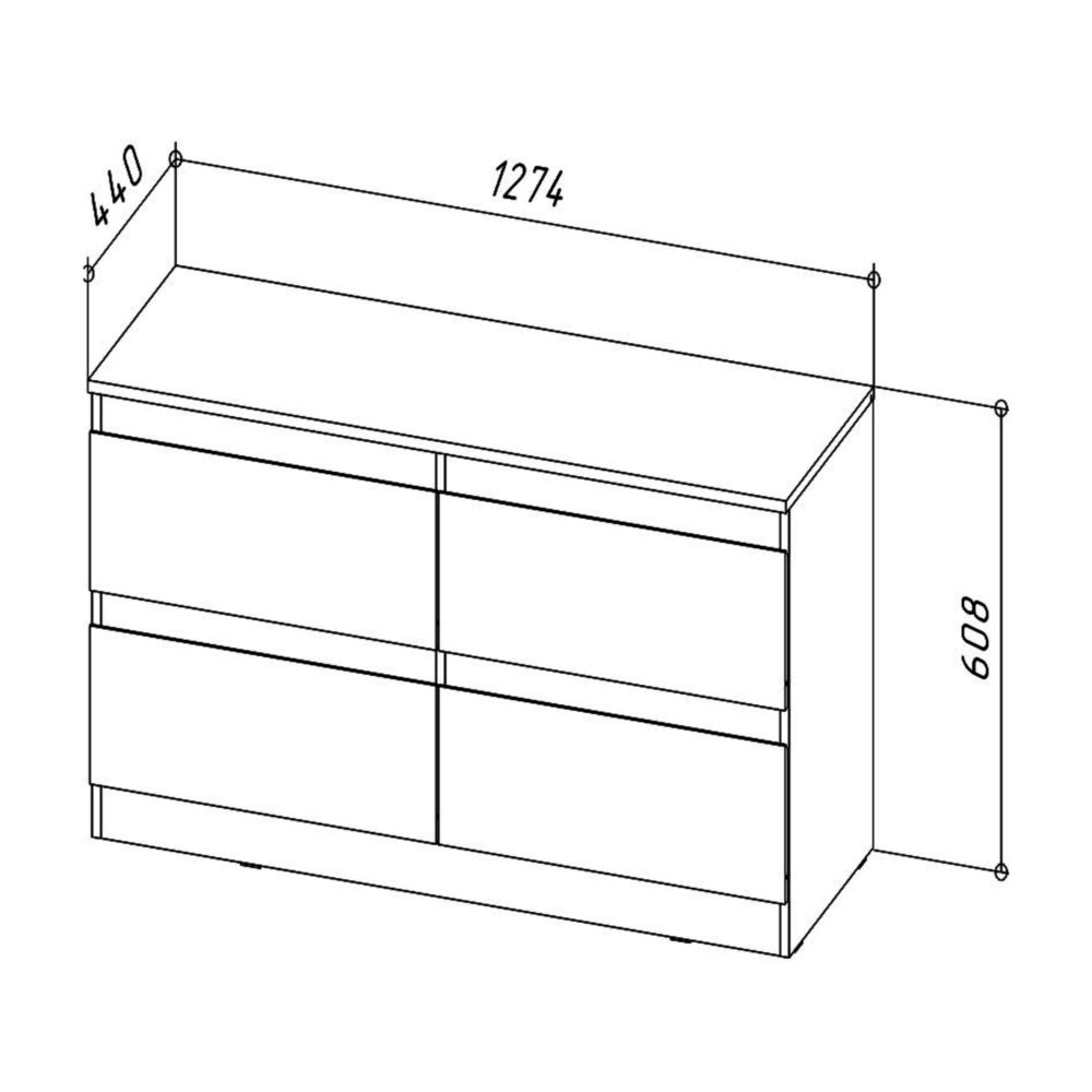 TV-Schrank SOLA – Weiß – 4 Schubladen – 127×61×44 cm – Bild 3