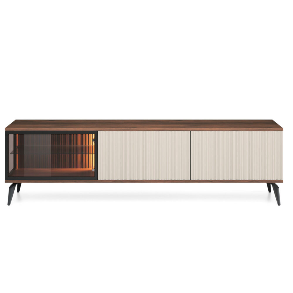 TV-Lowboard Dawson – Nussbaum – Kaschmir – Verglast – LED-Beleuchtung – Breite 180 cm, Höhe 50 cm, Tiefe 39 cm – Bild 7