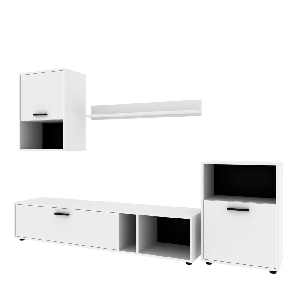 Wohnwand RENA – Weiß/Schwarz – 3 Schränke – 210×190×36 cm